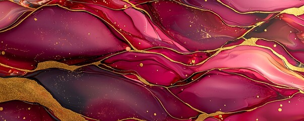 Poster - Abstract fluid art painting with alcohol ink, featuring liquid design elements and luxurious gold paths, perfect for upscale wallpaper or decorative backgrounds.