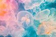 © wolfhound911 - A dreamy, colorful abstract background featuring translucent, glowing jellyfish-like forms. The softly pulsating, weightless shapes in pastel cyan, radiant pink, and warm amber create an ethereal,