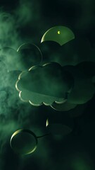 Aufkleber - Green object with figures on a dark background. The object is a light bulb. The light bulb is on the left side of the image.