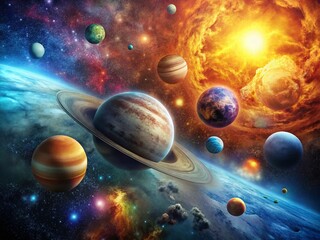 Wall Mural - Vibrant Solar System Planets, Deep Space Nebula, High Resolution Astronomy Stock Photo