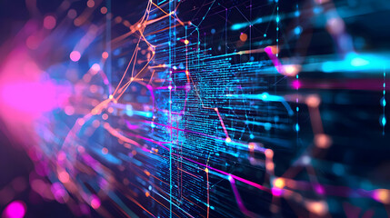 Abstract Digital Network Design With Blue Purple And Orange Hues Creating Complex Connectivity Patterns