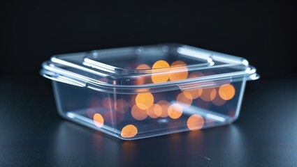 Poster - clear plastic container with warm lights inside creates a cozy ambience in a dark setting