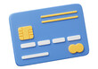 © Haider - Blue credit card 3D illustration with yellow chip, Mastercard logo, and abstract design elements