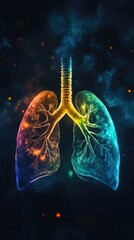 Poster - A stylized illustration of a pair of lungs floating in space, surrounded by stars and planets