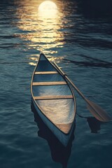 Aufkleber - A peaceful scene of a row boat floating on calm waters at sunset, great for any project that requires a serene atmosphere