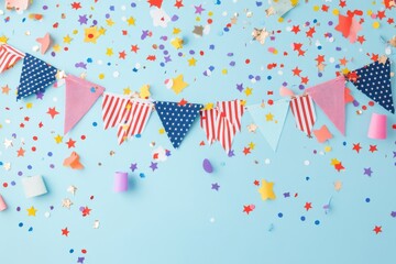 Aufkleber - A burst of confetti and stars on a bright blue background, ideal for party or celebration scenes