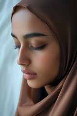 Poster - A woman with a headscarf on her head, captured in a close-up shot