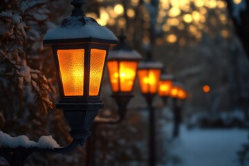 Poster - Snow-covered street lights on a winter night