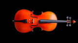 Close Up Shot of Wooden Violin With Bow Against Black Background