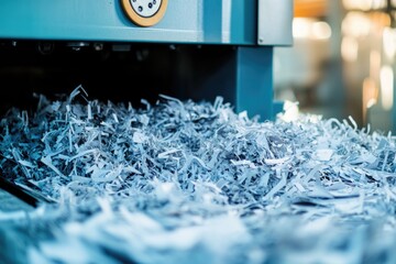 Poster - A close-up shot of a machine cutting through shredded paper
