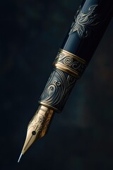 Poster - Close-up shot of a fountain pen on a dark background