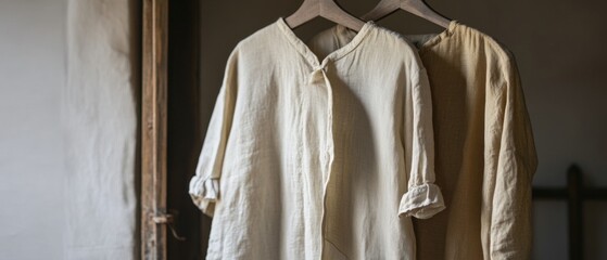 Poster - A white shirt hung on a wooden hanger, great for fashion, lifestyle, or interior design images