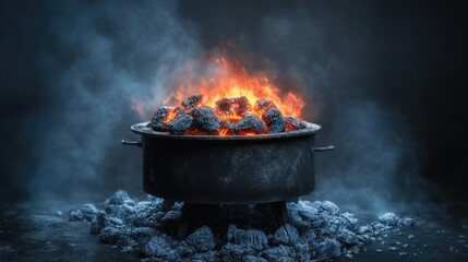 Aufkleber - A fiery blaze burns brightly in a dark, mysterious black pot