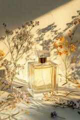 Poster - A perfume bottle sits atop a table, ready for use