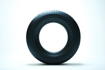 Poster - A single black tire sits on a white background