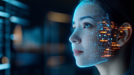 Poster - Person interacts with AI by giving voice commands in a modern workspace during the day