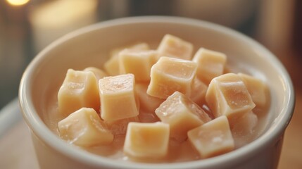 Poster - A bowl filled with cube-shaped food, often served at parties or events