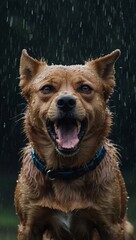 Wall Mural - Angry dog growling in the rain, exuding intensity and fierce energy