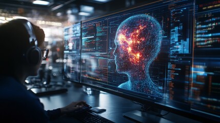 Fototapete - Advanced ai technology visualizing human brain activity on digital screen