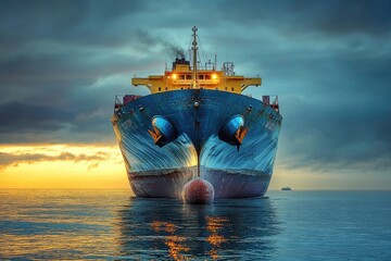 Poster - A big boat is situated in the middle of a lake or sea