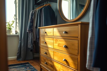 Poster - A dresser and mirror in a cozy room setting