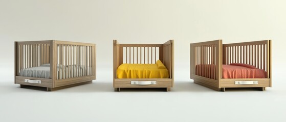Aufkleber - Three wooden cribs with a yellow blanket, perfect for nursery or baby shower decoration