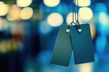 Poster - A pair of tags attached to a string, useful for identifying objects or labeling items