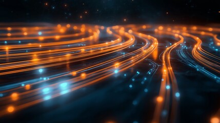 Fototapete - Close-up view of fiber optic cables transmitting vibrant data signals in a modern technology environment