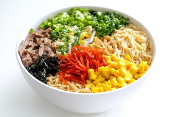 Poster - A delicious meal of noodles and mixed vegetables in a white bowl