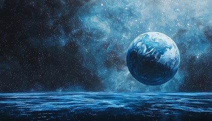 Poster - Abstract outer space backdrop with liquid blue colors, mimicking an exoplanet's cosmic sea pattern for imaginative projects.