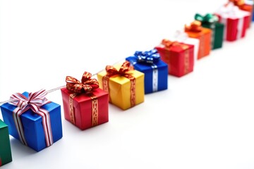 Poster - Colorful gift boxes tied with ribbons, ideal for packaging and shipping
