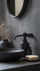 Poster - A simple bathroom sink with a soap dispenser next to it, perfect for illustrations and designs