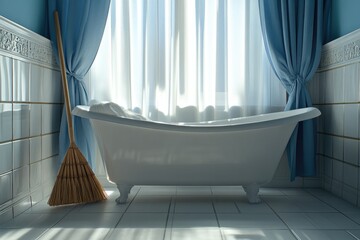 Poster - White bathtub in a bathroom next to a window