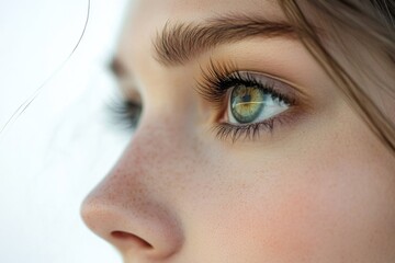 Poster - A close-up shot of a woman's eye with visible freckles, suitable for use in personal or editorial projects