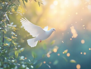 Aufkleber - A white bird soars through the sky, with wings spread wide