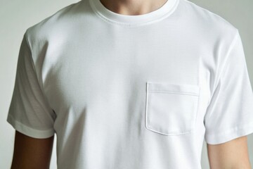 Aufkleber - A person wearing a simple white t-shirt with a pocket, suitable for various uses such as illustration or photography