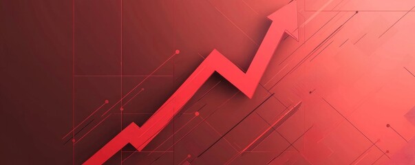 Wall Mural - Red arrow graph showing upward trend on a dark red background
