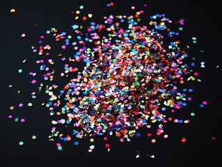 Aufkleber - A pile of colorful confetti sprinkles on a black surface, ideal for parties and celebrations