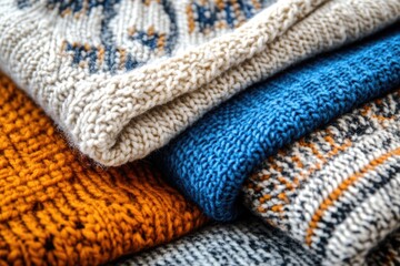 Poster - A pile of colorful sweaters on a flat surface