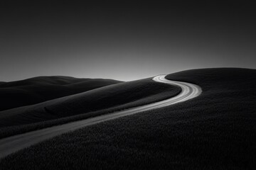 Aufkleber - A scenic black and white image of a winding road, suitable for use in travel or landscape themed projects