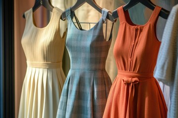 Poster - Dresses displayed on a clothing rack, ready for shopping or display