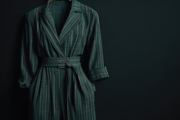 Poster - A green and black checkered robe hung on a black wall, great for fantasy or medieval settings