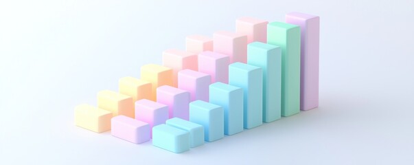 Wall Mural - Three-dimensional render of a pastel-colored bar graph, offering a soft yet impactful visual representation of data.