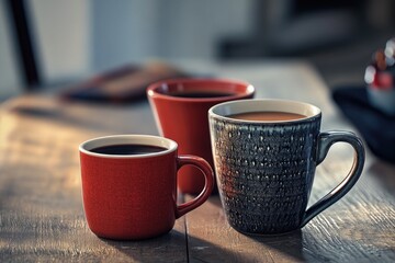Poster - Two cups of coffee sitting on a wooden table