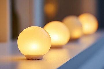 Aufkleber - Row of light bulbs sitting on top of a window sill, providing soft lighting