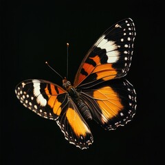 Fototapete - A detailed view of a butterfly's wings and body against a dark background