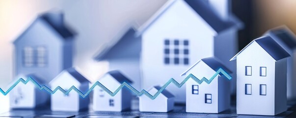 Wall Mural - Rising housing market illustrated by a graph over miniature houses.