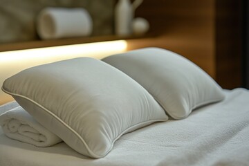 Poster - A simple bed with two pillows on top, ready for rest or relaxation