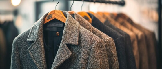 Poster - A single coat hangs on a rack in a clothing store, ready for customers to try on