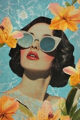 Wall Mural - Vintage-inspired collage with a granular texture, blending retro aesthetics with modern artistry